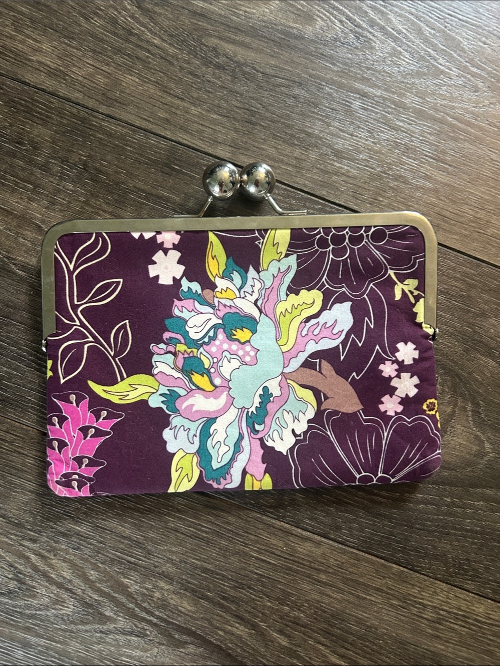 Vintage Purple Floral Kiss-Lock Clutch - Multicolor Floral Print